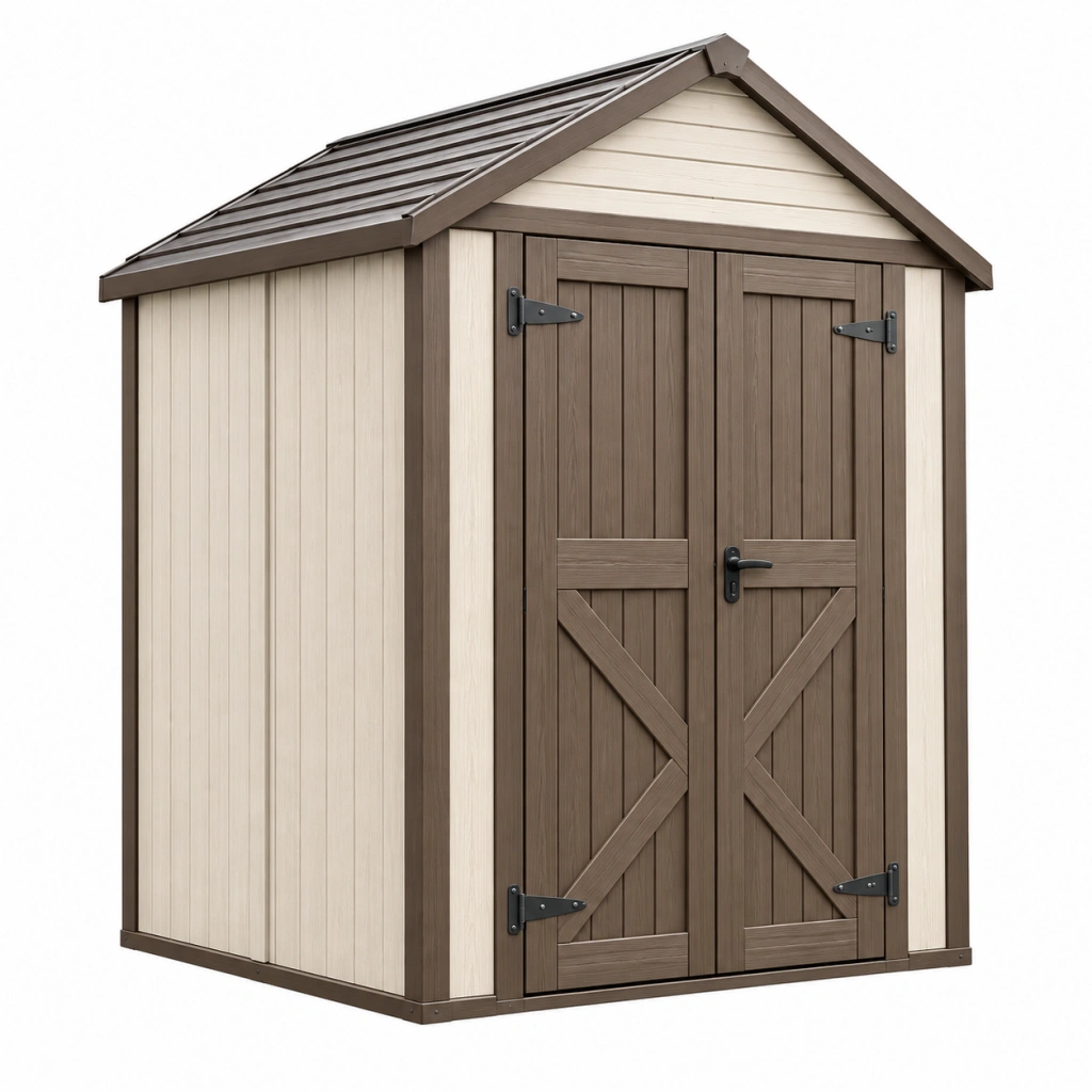 Gartenhaus 185 x 120 x 200 cm Kunststoff Beige Braun mit Doppeltür und Satteldach