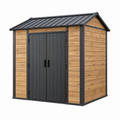 Gartenhaus 200 x 150 x 200 cm Stahl Holzoptik Schwarz Naturbraun mit Doppeltür und Satteldach