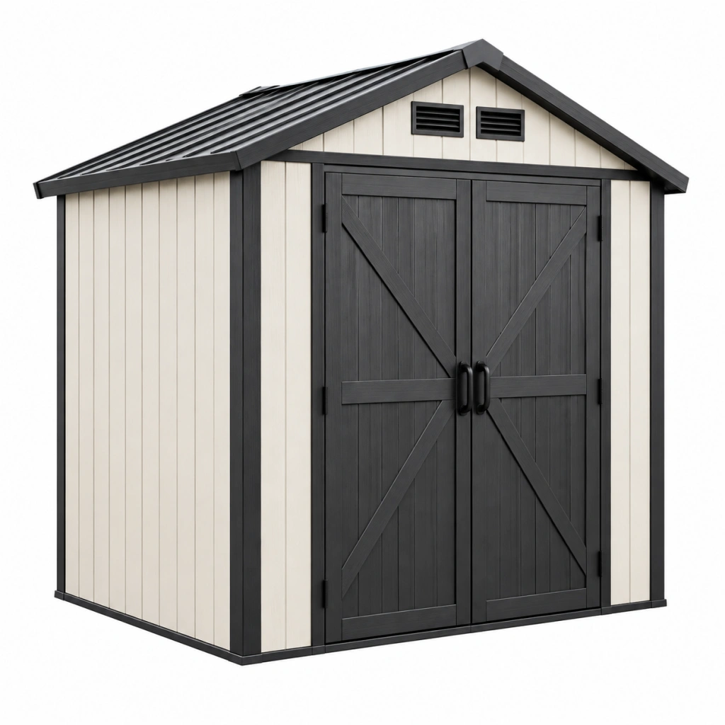 Kunststoff Gartenhaus 191 x 111 x 198 cm Beige Schwarz mit Doppeltür wetterfest