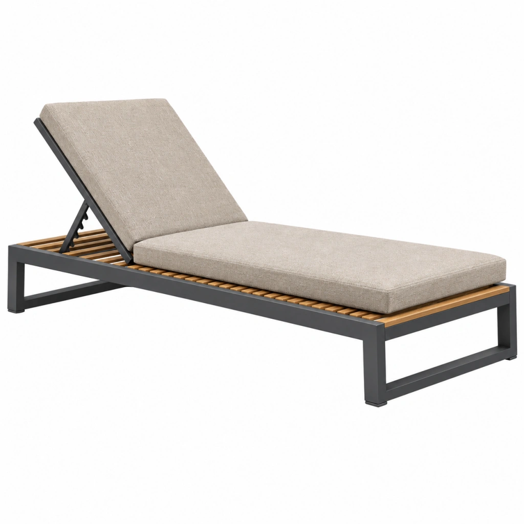 Sonnenliege 200 x 70 cm mit Aluminiumgestell und verstellbarer Rückenlehne in Beige Anthrazit