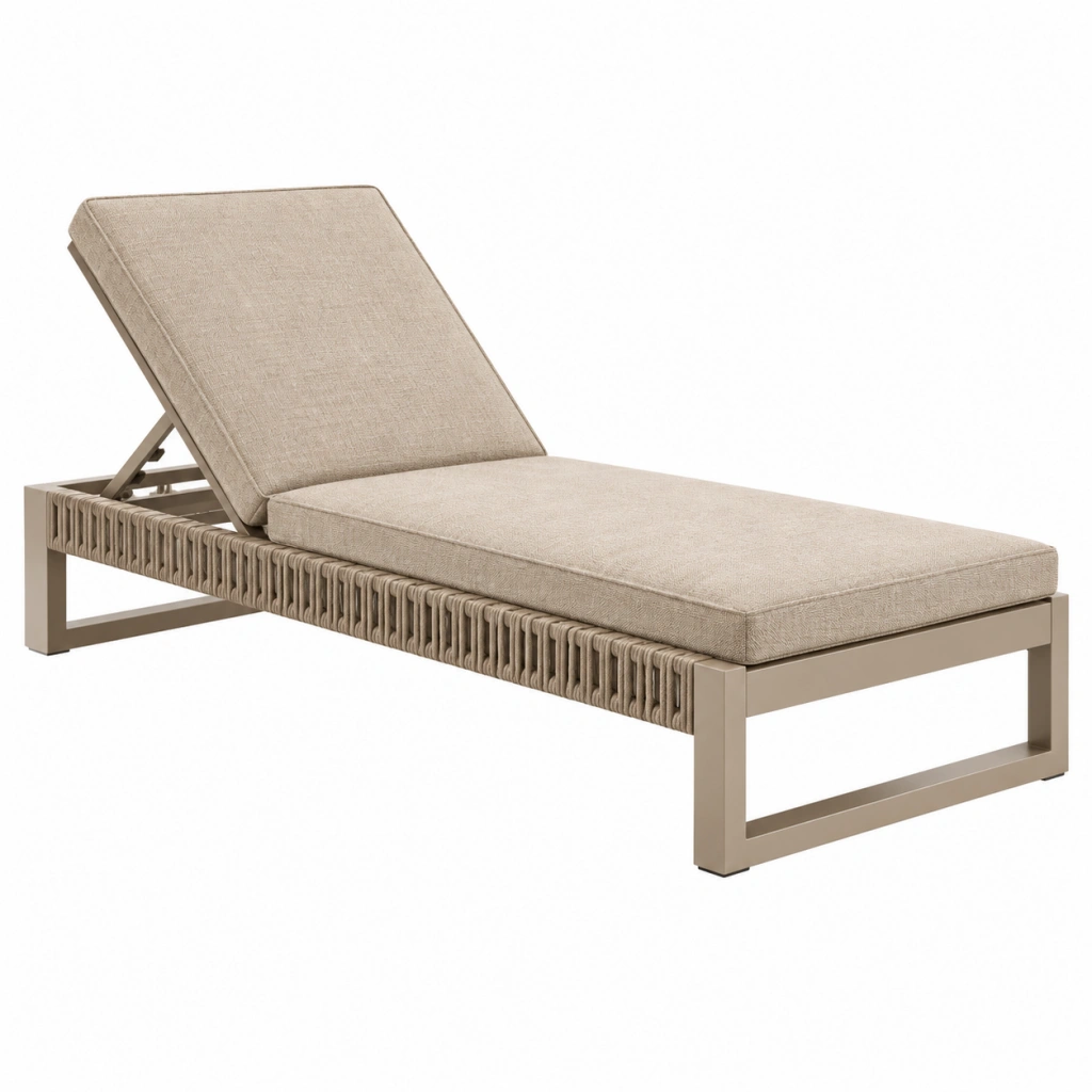 Gartenliege 200 x 70 cm Beige mit Metallgestell und verstellbarer Rückenlehne