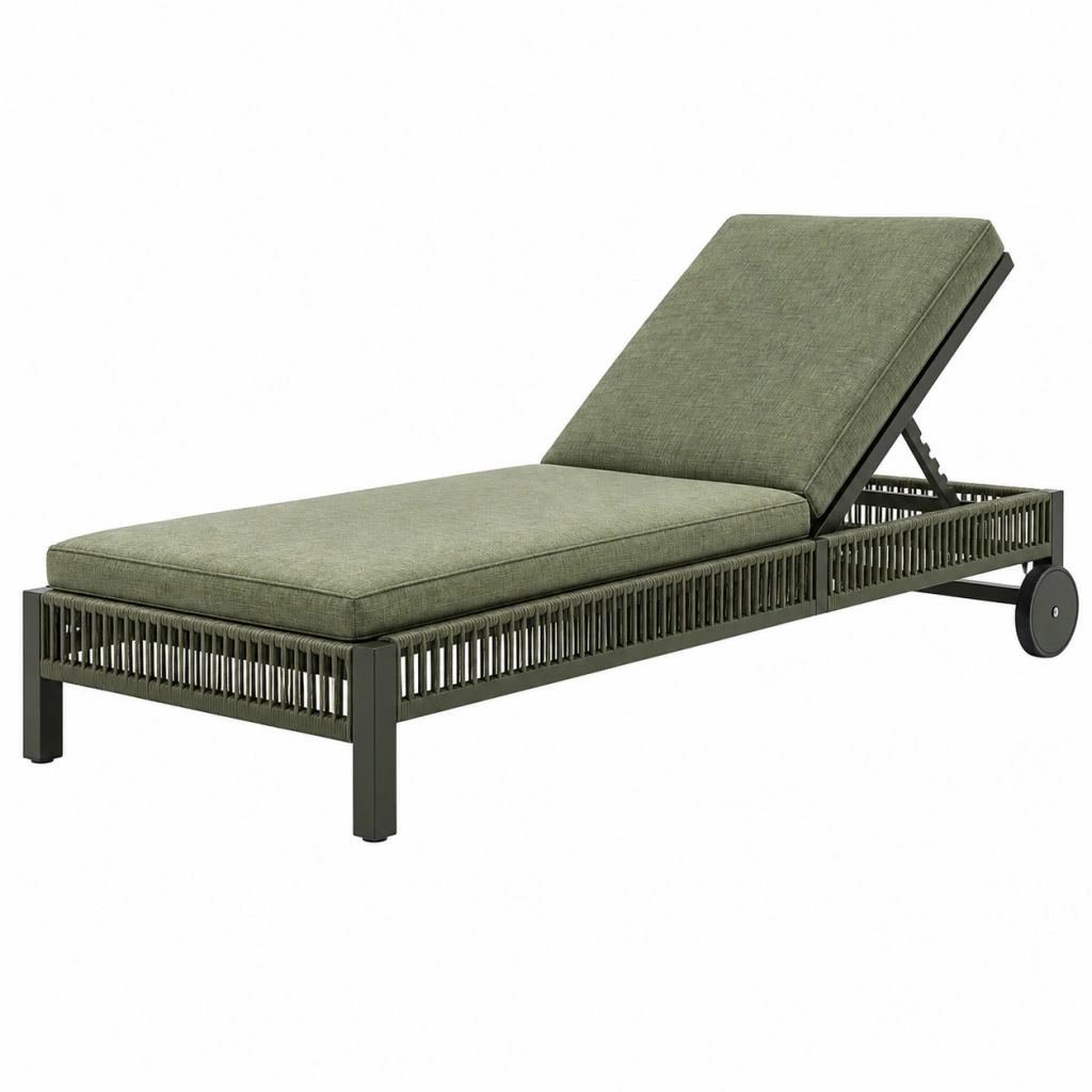 Gartenliege 200 x 70 cm Aluminium Textil Olivgrün verstellbar mit Rollen