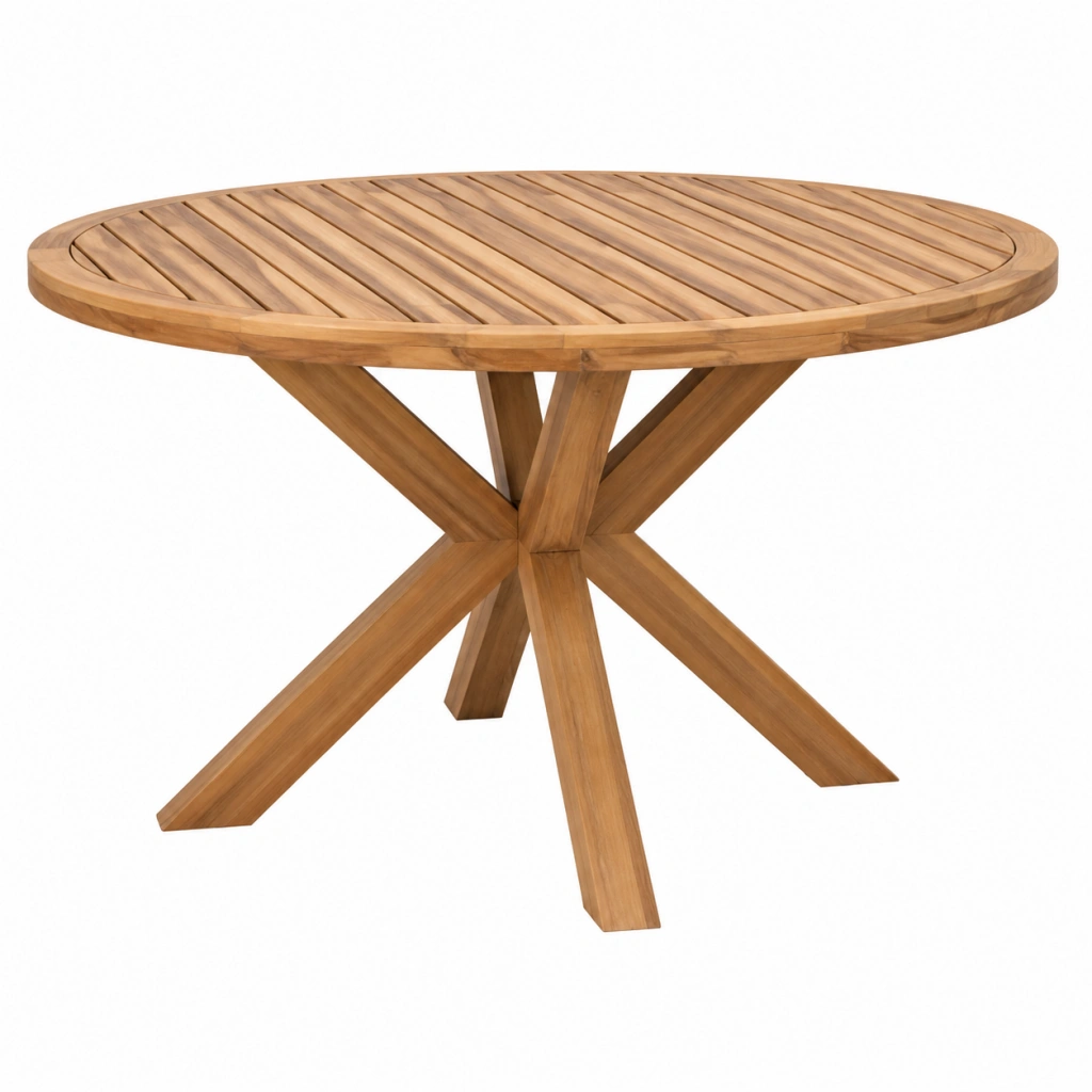 Gartentisch 120 cm Holz natur rund mit Lattenplatte Kreuzgestell