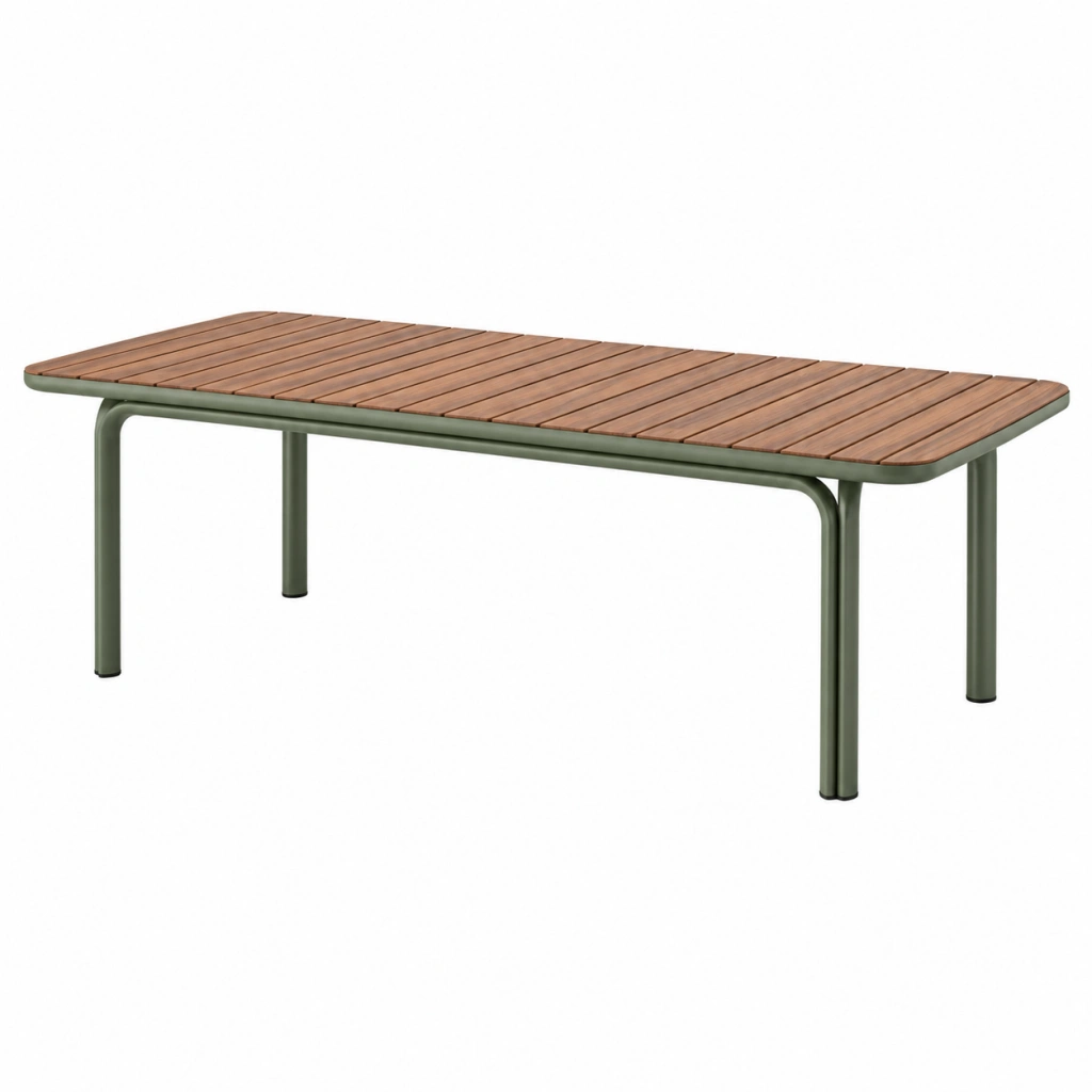 Gartentisch 200 x 90 x 75 cm Holz und Metall Grün Braun - rechteckiger Esstisch für Außenbereiche