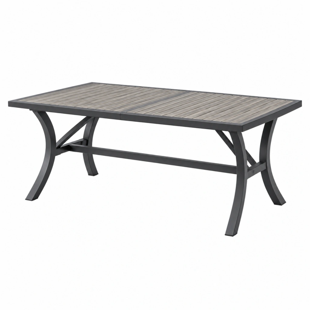 Gartentisch 180 x 90 x 74 cm Metall Kunststoff Grau Holzoptik modern