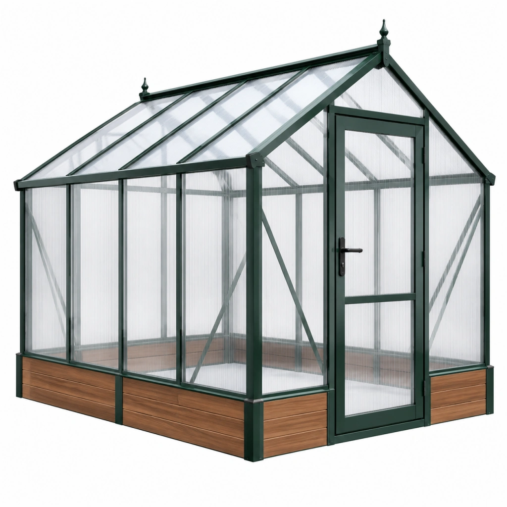 Gewächshaus 190 x 190 x 200 cm Aluminium Polycarbonat Grün freistehend mit Drehtür