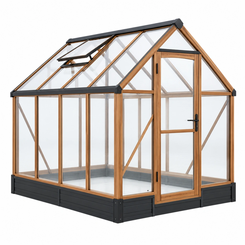 Gewächshaus 190 x 190 x 200 cm Holz Transparent mit Dachfenster für Garten
