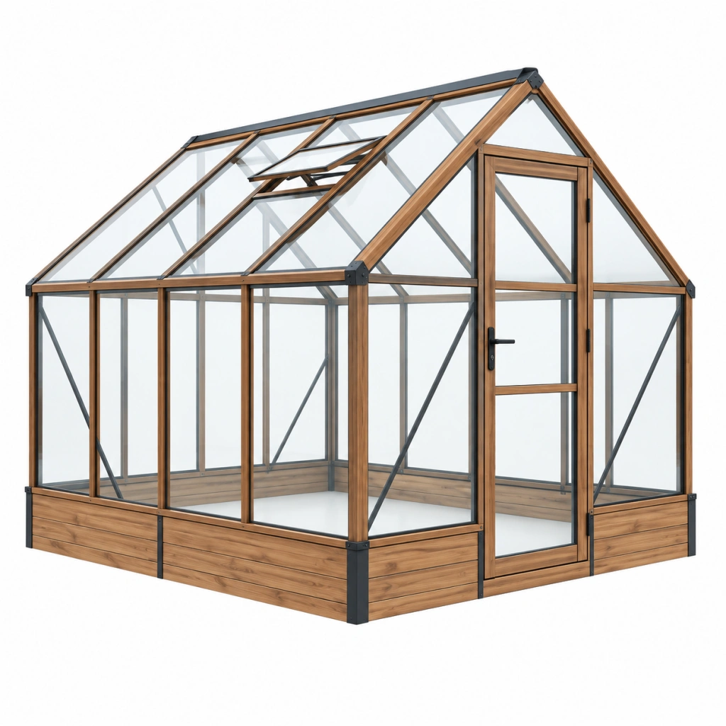 Gartengewächshaus 244 x 190 x 195 cm Aluminium Holzoptik Transparent mit Tür