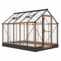 Gewächshaus 240 x 190 x 200 cm Aluminium in Holzoptik mit transparenten Paneelen und Dachfenstern