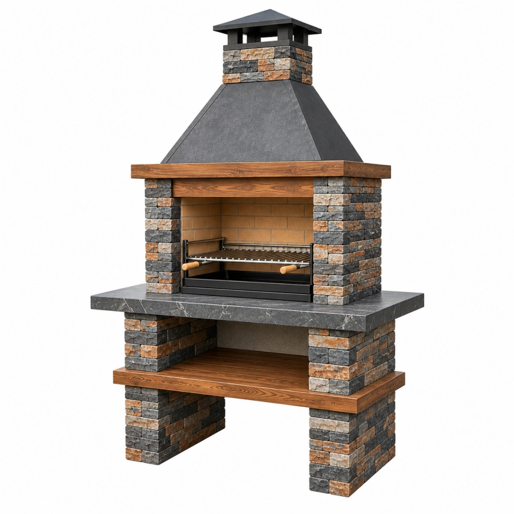 Gartengrill 150 x 80 x 250 cm Steinoptik Anthrazit mit Grillrost und Ablage