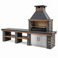 Outdoor-Grillküche 300 x 70 x 230 cm in Schwarz Braun mit Steinoptik und Stauraum