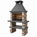 Grillkamin 120 x 70 x 220 cm aus Stein in Anthrazit mit Holzkohlegrill und Ablage