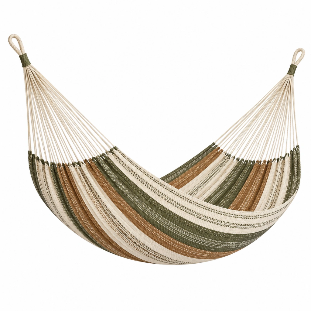 Hängematte 300 x 100 cm aus Baumwolle in Beige Grün Braun - gewebt für Garten und Balkon