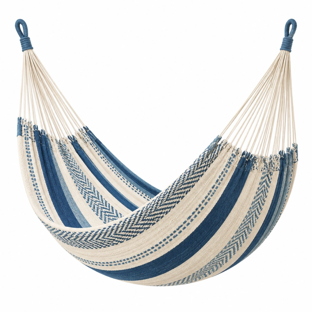 Hängematte 300 x 100 cm Baumwolle Blau Creme gestreift zum Entspannen
