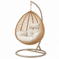 Hängesessel 105 x 105 x 195 cm in Naturbeige mit Metallgestell im Boho-Stil