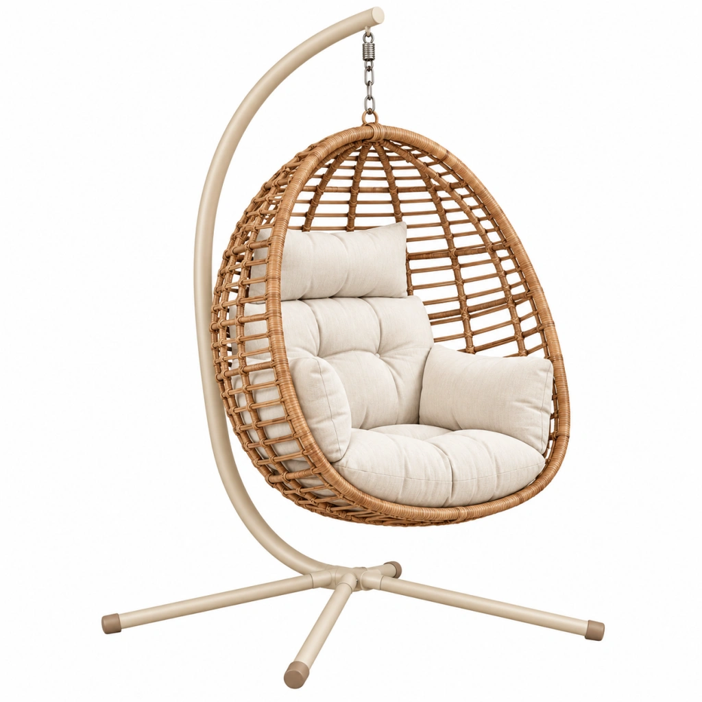 Hängesessel 105 x 105 x 195 cm aus Rattan und Stahl in Natur Beige mit Gestell