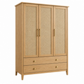 Kleiderschrank 120 x 55 x 200 cm aus Holz in Natur mit Rattangeflecht und 3 Türen