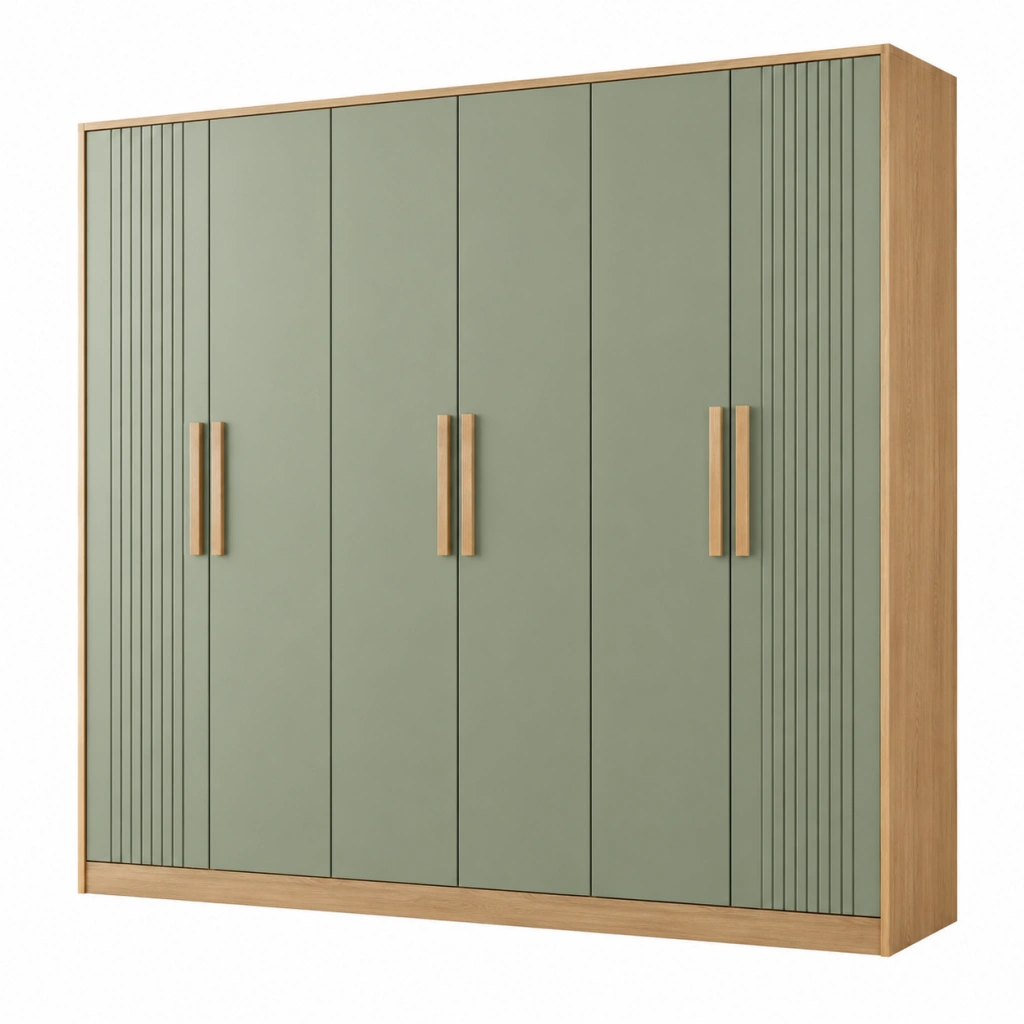 Kleiderschrank 240 x 60 x 200 cm Holzwerkstoff Salbeigrün Eichenholzoptik moderner Stauraumschrank