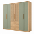 Kleiderschrank 200 x 60 x 200 cm Holzwerkstoff Grün/Natur mit Rattangeflecht Boho