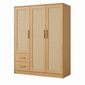 Kleiderschrank 150 x 55 x 200 cm in Eichenoptik mit Rattangeflecht und 3 Türen