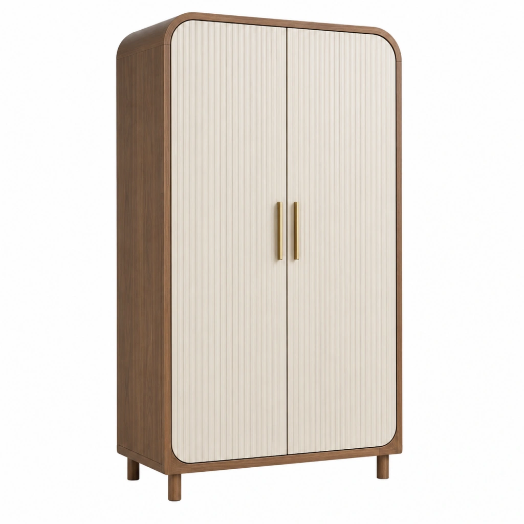 Kleiderschrank 100 x 55 x 190 cm in Braun Creme mit Rillentüren