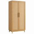 Kleiderschrank 90 x 50 x 190 cm Holz Natur mit Rattangeflecht - zweitürig