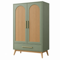 Kleiderschrank 100 x 55 x 180 cm aus Holz in Salbeigrün und Natur mit 2 Türen 1 Schublade und Rillenfront